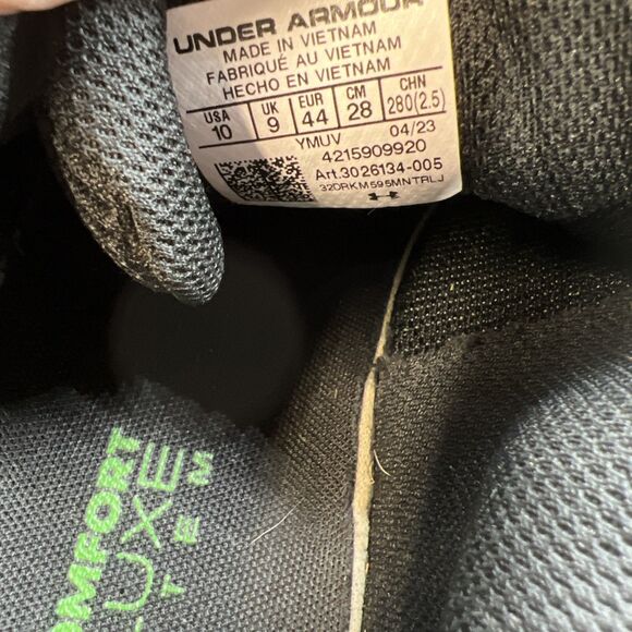 Under Armour HOVR Intake 6 Mens Size 10 Black Green Comfort Deluxe System Shoes - Picture 8 of 8